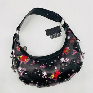 Ed Hardy studded graphic hobo shoulder bag
